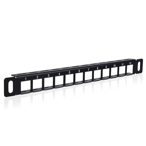 GeeekPi Panel de conexión Keystone en blanco de 10 pulgadas 0.5U de 12 puertos para DeskPi RackMate T0/T1/T2/T0 Plus/T1 Plus, panel de gestión de cables para Ethernet CAT5/CAT5e/CAT6/CAT6a