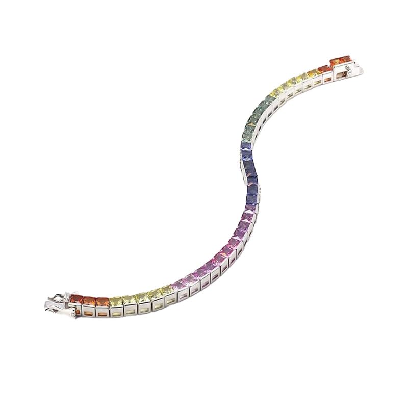Rainbow Tennis Bracelet 4mm Lab Created Rainbow Sapphire Gemstone Tennis Bracelet,Sterling 925 Silver Iridescent Gemstone Bracelets for Woman Gift