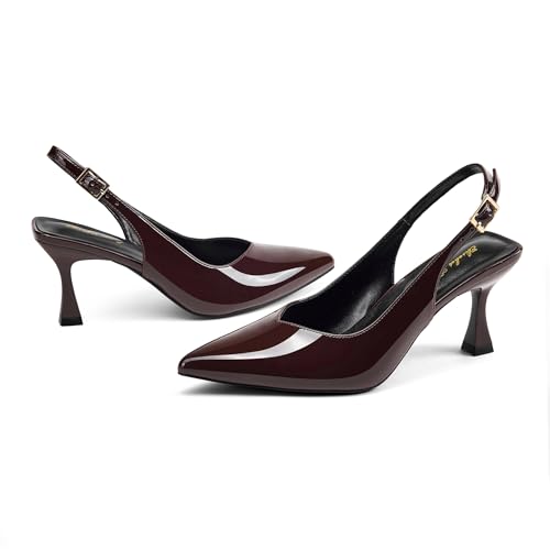 Image of Elisabet Tang Women's Kitten Heel Slingback Low Pumps 3 Inches Stiletto Pointed Closed Toe Elegant Dressy Bridal Wedding Party Shoes