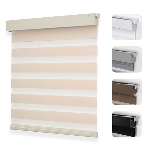 Joydeco No Drill Zebra Blinds for Windows, Cordless Day & Night Dual Sheer Roller Shades, Easy Installation, Free-Stop Lift System, Light Filtering Privacy Blinds for Home(Beige,34" W x 75" H)