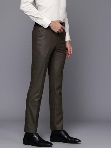 Image of Raymond Men Slim Fit Structure Pattern Polyester Blend Flat Front Formal Trouser