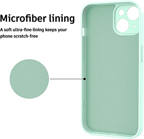 Image of DIZORO Microfiber Square Candy Case Compatible for iPhone 14 Plus, Shockproof Slim Back Cover Liquid Silicone Case (Mint), Green