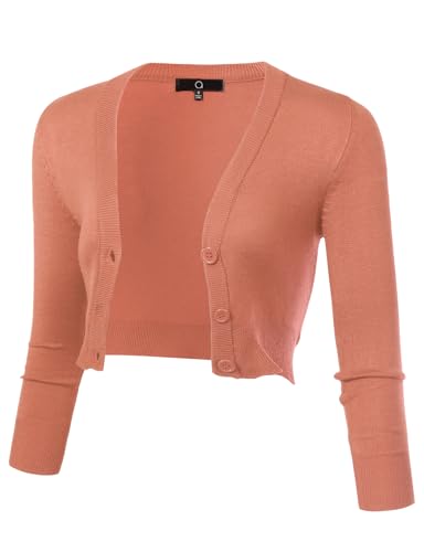 Image of Allsense Women's Cropped Bolero Shrug Cardigan | 3 /4 Sleeve, Button Down, Lightweight Knit Sweater