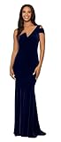 Betsy & Adam Women's Long Velvet Sleeveless One Cold Shoulder Stretch Sheath Gown, Navy
