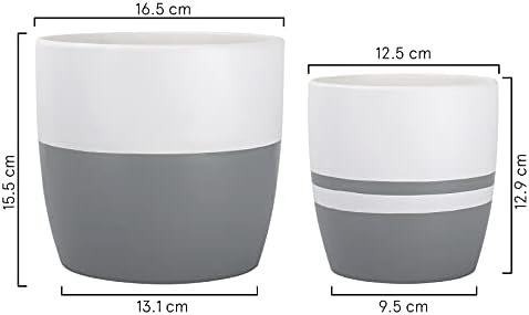 LA JOLIE MUSE Ceramic Round Planter Set for Indoor - Modern Minimalist Plant Pot with Matte Finish, Drain Hole Included, Home Decor Gift, White & Classic Gray
