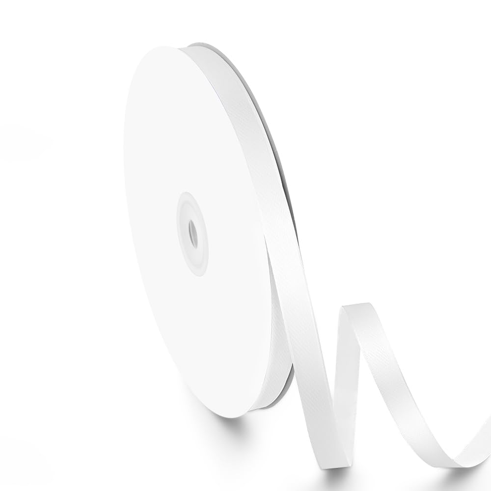 Isaspire 3/8" Width x 100 Yards Satin Ribbon, Small White Ribbon Perfect for DIY Craft, Bows, Gift Wrapping, Flower Bouquet, Valentine's Day,