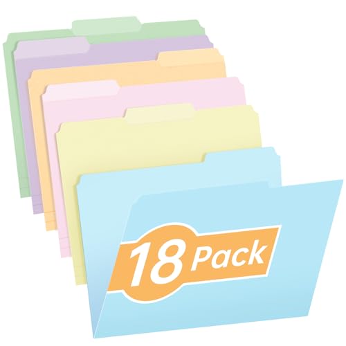 Image of Sooez 18 Pack Plastic File Folders with Pastel Color, Heavy Duty Letter Size Colored File Folder with Erasable 1/3-Cut Tab, Stronger Than Manila Folder, Perfect for File Organization Office Supplies