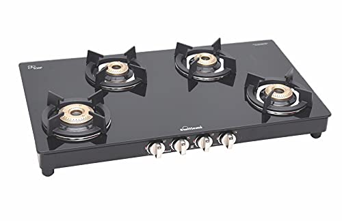 SUNFLAME Glass Top Mega 4B Bk Ai Gas Stove, Black, Open
