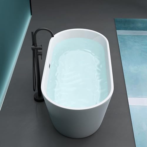 Mai & Mai Freistehende Badewanne Acryl 170x80cm Oval Standbadewanne Weiß inkl. Push-Open Ablaufgarnitur V520OA