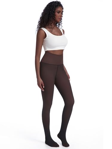 Image of Soxbang High Waisted One Seam Fleece Lined Tights,Seamless Control Compression Fake Translucent Dark Skin Insulated Tights