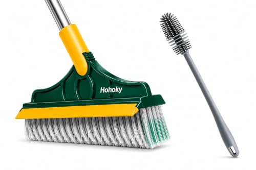 Image of Combo Set of 2 in 1 Bathroom Cleaning Brush with Wiper and (Bottle Brush), Long Handle Floor Scrubber Brush with Water Wiper Blade, Heavy Duty Tile Cleaning Brush, Multipurpose Bathroom Floor Cleaner
