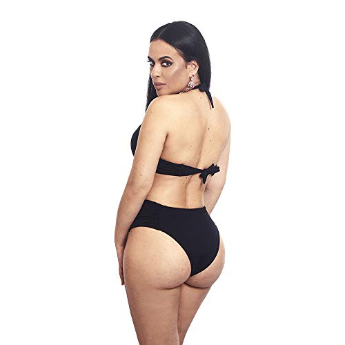 Biquíni plus size meia taça com bojo transpassado e calcinha borboleta (Preto, XG)