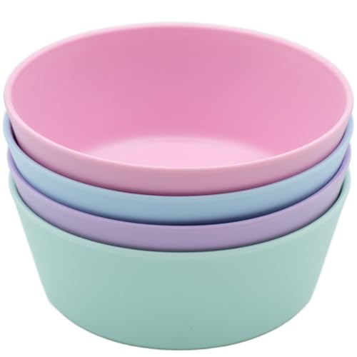 WeeSprout Bamboo Kids Bowls, Set of Four 10 oz Kid-Sized Bamboo Bowls, Dishwasher Safe Kid Bowls (Pastel Blue, Mint, Purple & Pink)