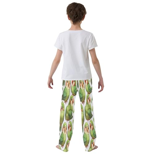 Green Bird Parrot Boys' Pajama Bottoms Boys Pants Soft PJ Bottoms Comfy Lounge Long Pants with 2 Pockets3