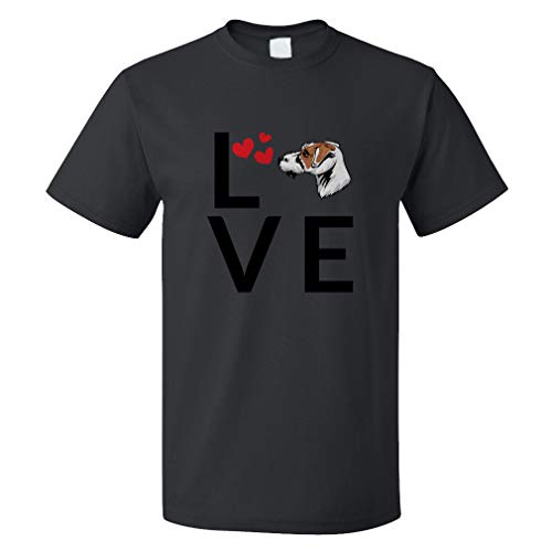 Custom Funny Graphic T Shirts for Men Love Hearts Parson Russell Terrier Dog Cotton Top Black Design Only 2X Large