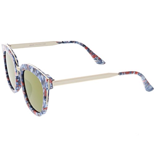 zeroUV - Marble Printed Metal Nose Bridge Colored Mirror Square Flat Lens Horn Rimmed Sunglasses 49mm3