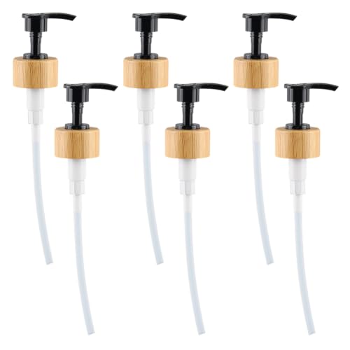 WEBEEDY 6 Pcs Bamboo Soap Dispenser Pump Replacement Reusable Black Pump Heads for Sanitizer,Lotion,Shampoo,Conditioner Durable Bamboo Pump Head for 28/400 Bottles Home Bathroom Kitchen