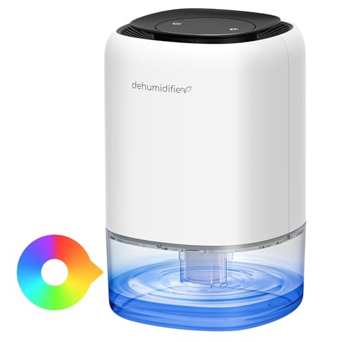 Dehumidifiers for Home, 1400ml, Electric Dehumidifier with 7 Color LED Light，Auto Shut Off, Portable Quiet Small Dehumidifiers for Home Damp