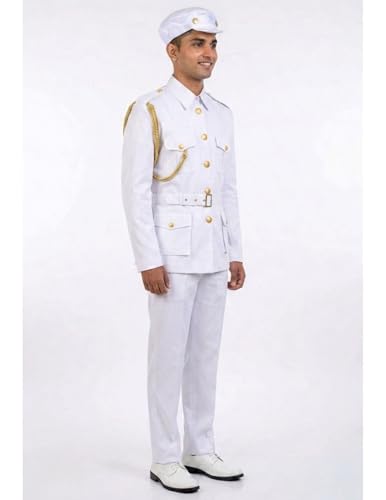 Image of BookMyCostume Navy Dress for Kids - Professionals & Community Helpers Uniform Costume with Shirt, Pants, Cap & Whistle | Navy Officer & Captain Outfit for Fancy Dress & School Events | Adult S-M