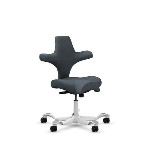 Image of HAG Capisco Standard Chair-White Frame-Upholstered Dark Gray