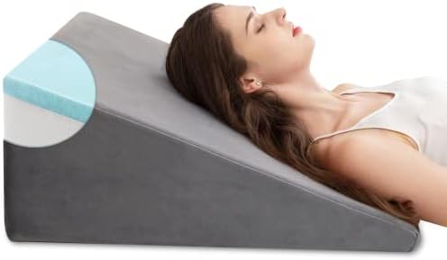 UBBCARE Bed Wedge Pillow with Cooling Memory Foam Top, 10 Inch Wedge Pillow for Sleeping-Help with Acid Reflux, Heartburn, Snoring, Apnea, Reducing Pain After Surgery, Leg, Neck and Back Pain- Grey