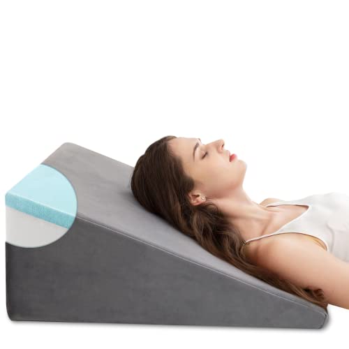 Ubbcare Bed Wedge Pillow With Cooling Memory Foam Top, 10 Inch Wedge Pillow For Sleeping-Help With Acid Reflux, Heartburn, Snoring, Apnea, Reducing Pain After Surgery, Leg, Neck And Back Pain- Grey #TOP3