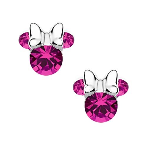 Pendientes de Minnie Mouse con piedra natal Disney para mujer,