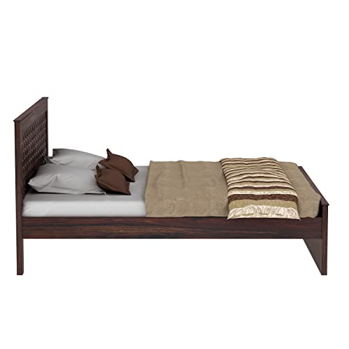 Image of WOODLAB Furniture Sheesham Wood Queen Size Bed Without Storage and with Headboard | Wooden Double Size Bed Cot Palang for Bedroom Living Room Wooden Double Cot Palang Bed (Walnut Finish)