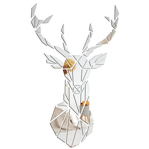 Sticker Mural en Cerf, Bricolage Stickers Muraux Miroir 3d Sticker Mural en Cerf Acrylique pour Chambre, Salon, Télévision et Canapé Mur de fond, Art Mural, Cadeau de Noel (XL-200*122, sliver) Cover