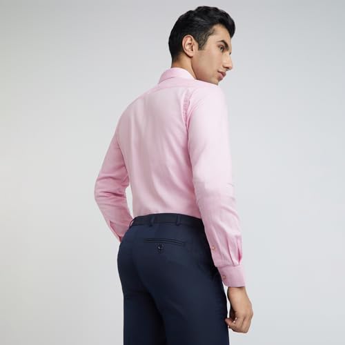 Image of Raymond Men Pure Cotton Slim Fit Structure Pattern Semi Cut Away Collar Formal Shirt