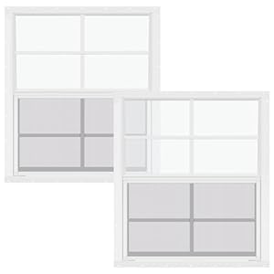 Tandefio 2 Pcs 24” x 27” White Flush Mount Shed Window with Tempered Glass and Screen Household Windows Sliding Windows with Vertical Slider and Screws for Chicken Coop Sheds Barns