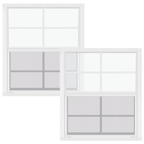 Tandefio 2 Pcs 24'' x 27'' White Flush Mount Shed Window with Tempered Glass and Screen Household Windows Sliding Windows with Vertical Slider and Screws for Chicken Coop Sheds Barns