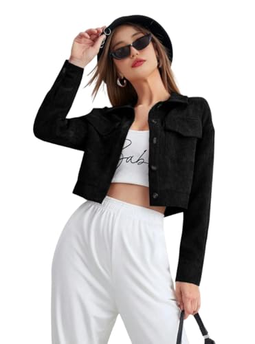 Image of SMOWKLY Womens Casual Cropped Full Sleeve Button Down Korean Style Jacket
