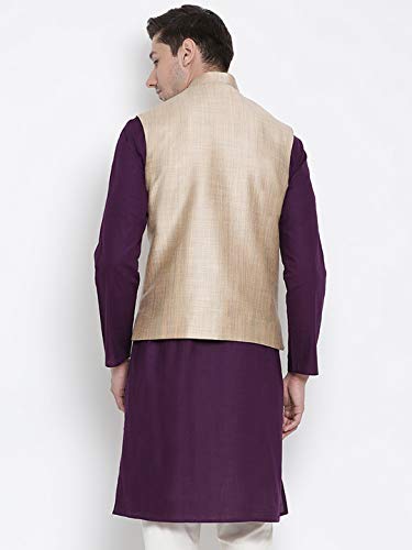 Image of VASTRAMAY Men's Beige Cotton Blend Ethnic Jacket