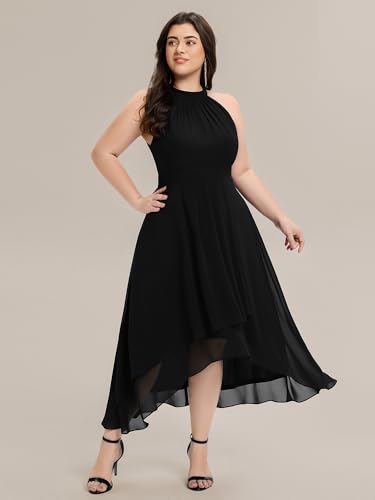 Ever-Pretty Plus Women's Halter Sleeveless Chiffon High-Low Pleated A-Line Summer Plus Size Wedding Guest Dresses3