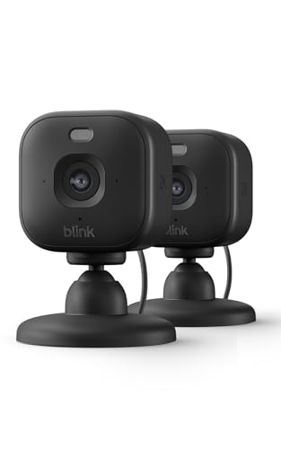 Videocamera Mini 2K+ Blink (ultimo modello) | Videocamera di sicurezza domestica con alimentatore plug-in, risoluzione video 2K, zoom 4x, visione notturna a colori | 2 videocamere – Nere