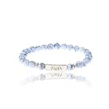 NTLX - Pulsera elástica con cuentas naturales y barra de metal con texto inspirador