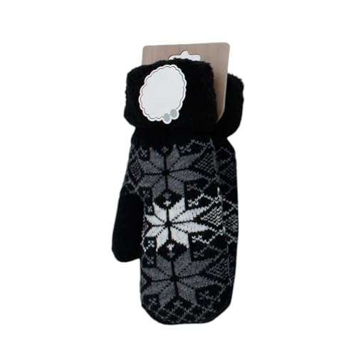 HomeRelax&Style Damen Fäustlinge mit Teddy Futter » Winterhandschuhe gefüttert » Soft Teddy Handschuhe » Strickhandschuhe Norweger Stern Farbe Schwarz