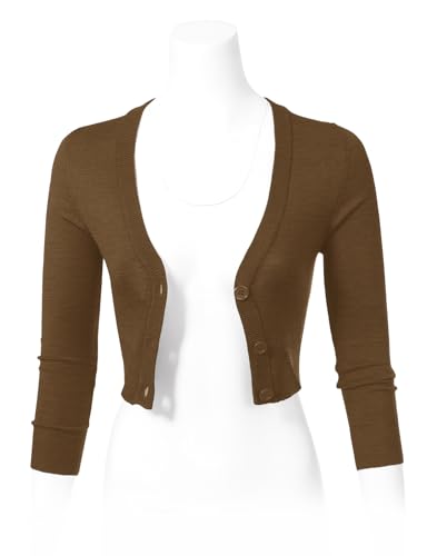 Image of Allsense Women's Cropped Bolero Shrug Cardigan | 3 /4 Sleeve, Button Down, Lightweight Knit Sweater