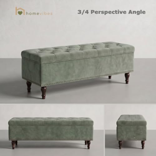 Image of Velum 3 Seater Sofa for Living Room & Office | Premium Fabric Upholstery | Solid Wood Frame | Comfortable Seating | 3 Years Warranty (Frosty Green, Storage Ottoman)