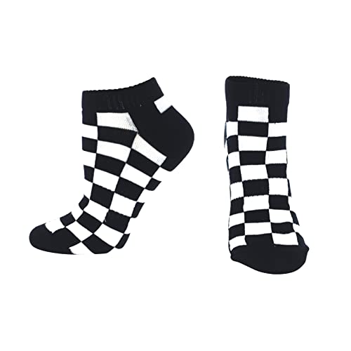 Yongcoler Black & White Checkered Ankle Socks, Cotton Socks, 1 Pair #TOP5