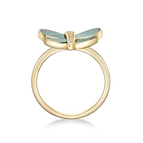 Lavari Jewelers Black Onyx Malachite or Mother of Pearl and Cubic Zirconia Butterfly Ring for Women in 925 Sterling Silver Anniversary Ring Size 6 to 82