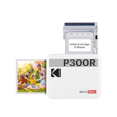 KODAK Mini 3 Retro 4PASS Portable Photo Printer (3x3 inches) + 8 Sheets, White