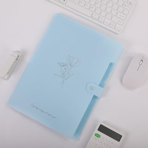 Image of SKYDUE Expanding File Organizer with 5 Pockets, Accordion File Folders with Labels, Portable Document Paper Bill Receipt Organizer, Home College School Office Supplies, Letter Size,Babyblue
