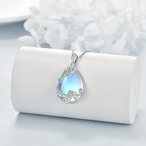 YAFEINI 925 Sterling Silver Moonstone Necklace Filigree Teardrop Pendant Necklace Jewelry for Women Girls3