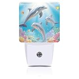 FOISIIAEA Night Light Dolphin in Colorful Underwater World Night Lights Plug into Wall Smart Dusk to Dawn Sensor 0.5W Energy Efficient Led Lamp for Men Women Bedroom Bathroom Hallway Stairway Decor