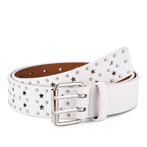 Star PU Leather Belt Y2k Accessories Grunge Clothes Punk Goth Emo Double Buckle Studded Rivet Belt for Fashion Jeans