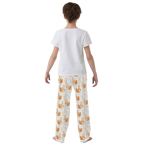 ZZXXB Squirrel and Leaves Boys Long Pants Soft Trousers Elastic Waist Kids Lounge Bottoms with Pockets S-XL3