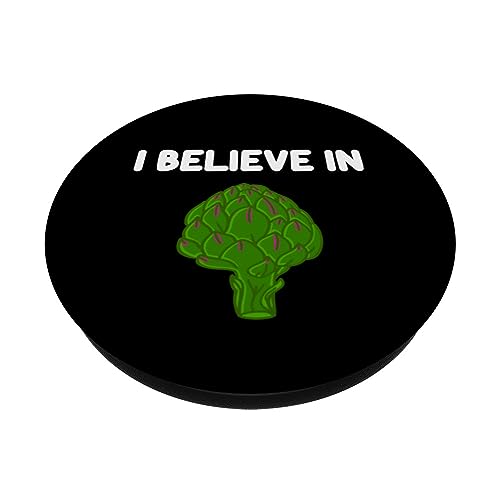 I Believe In Artichoke Heart Green Vegetable Eat Healthy PopSockets Swappable PopGrip, Black - Image 2
