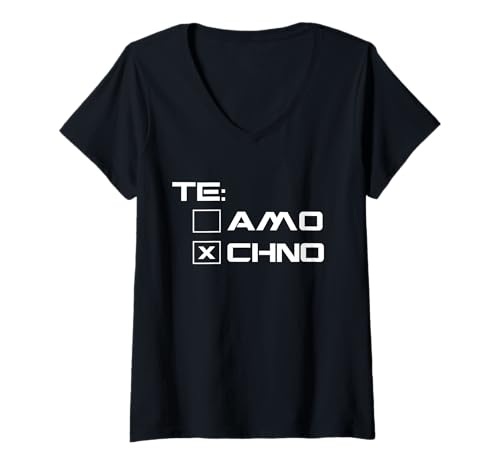 Damen Techno Te Amo Rave Musik DJ Lustiges Geschenk T-Shirt mit V-Ausschnitt